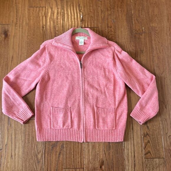 Appleseeds cotton coral zip front sweater size petite large - Picture 6 of 9